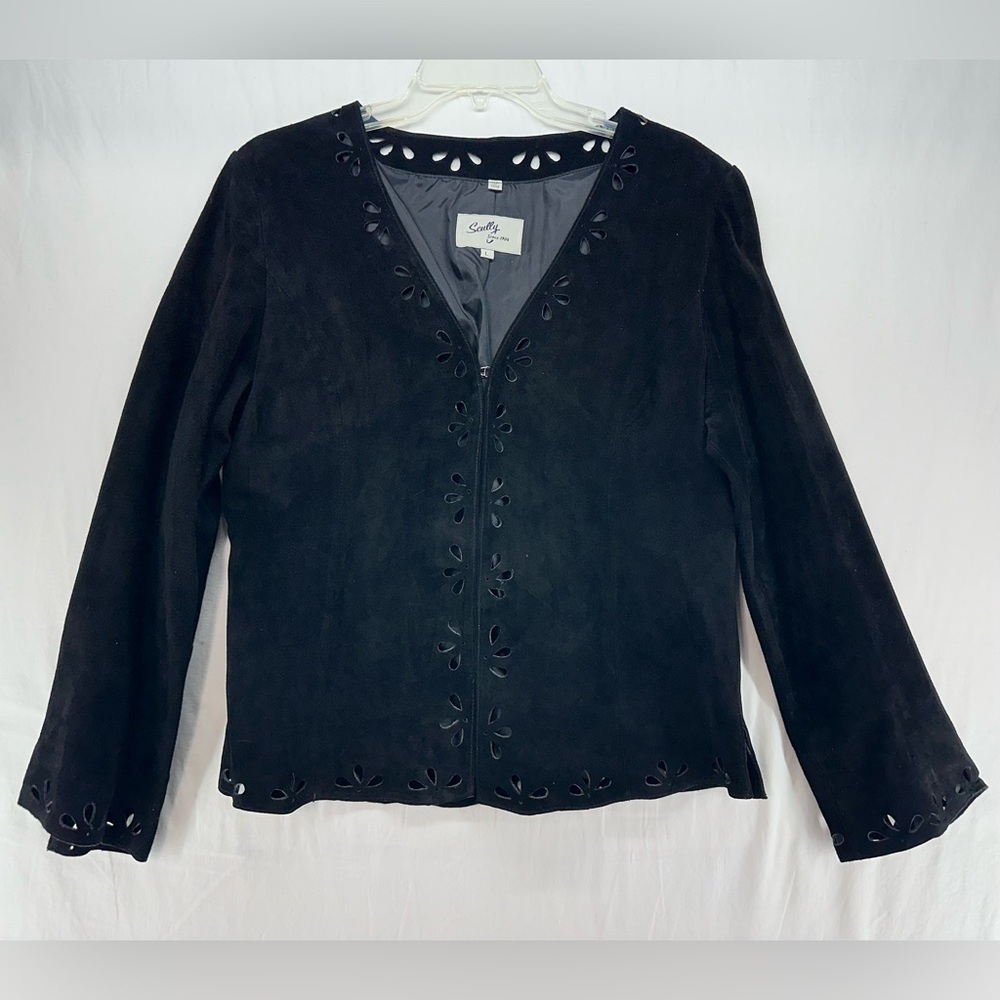 Scully Suede Leather Jacket Laser Cut Eyelet Design Hook Eye Close Womens Size L